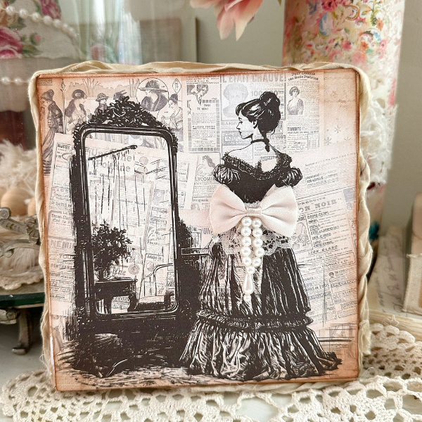 print of a canary in a painted vintage from that was uo-cycled
