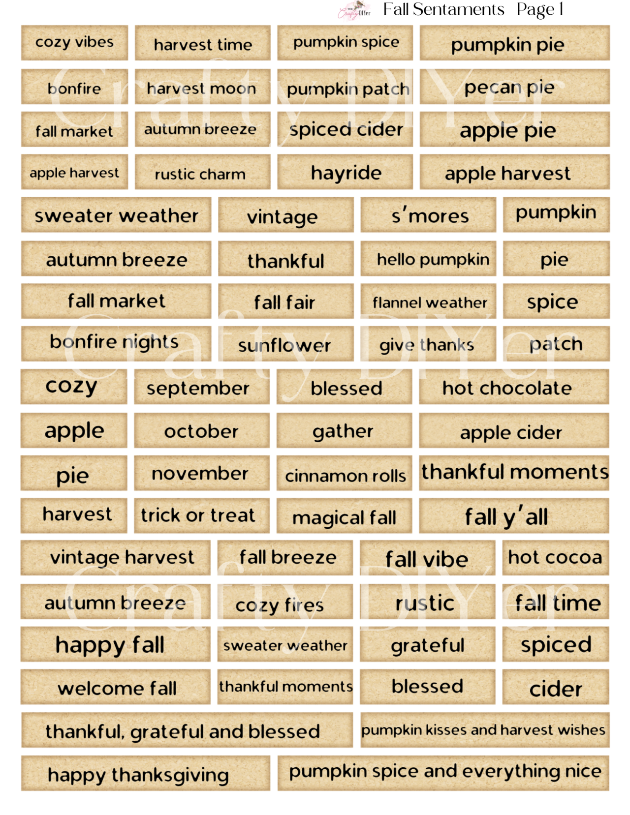 Fall Sentiments Digital Printables - The Crafty DIYer