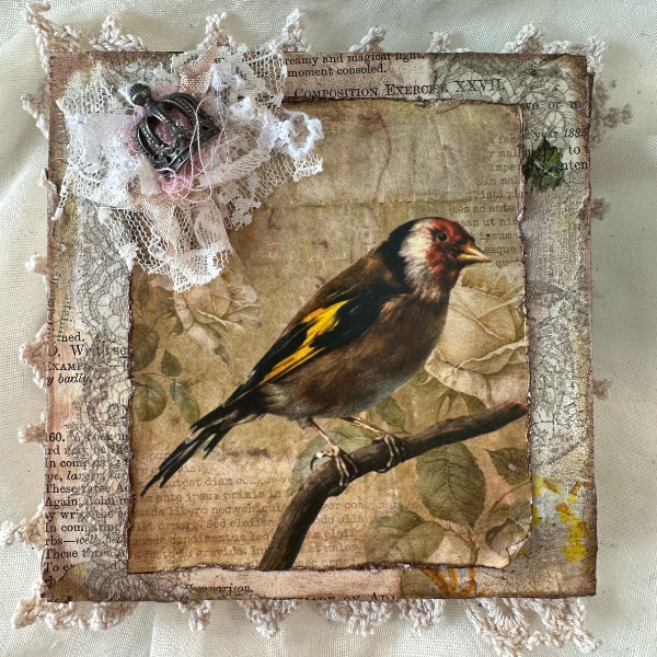 craft using the vintage birds print on a mixed media canvas