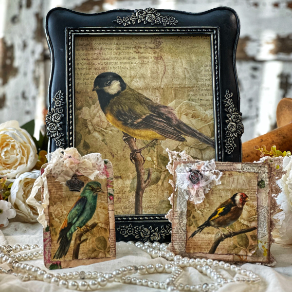 print of a canary in a painted vintage from that was uo-cycled