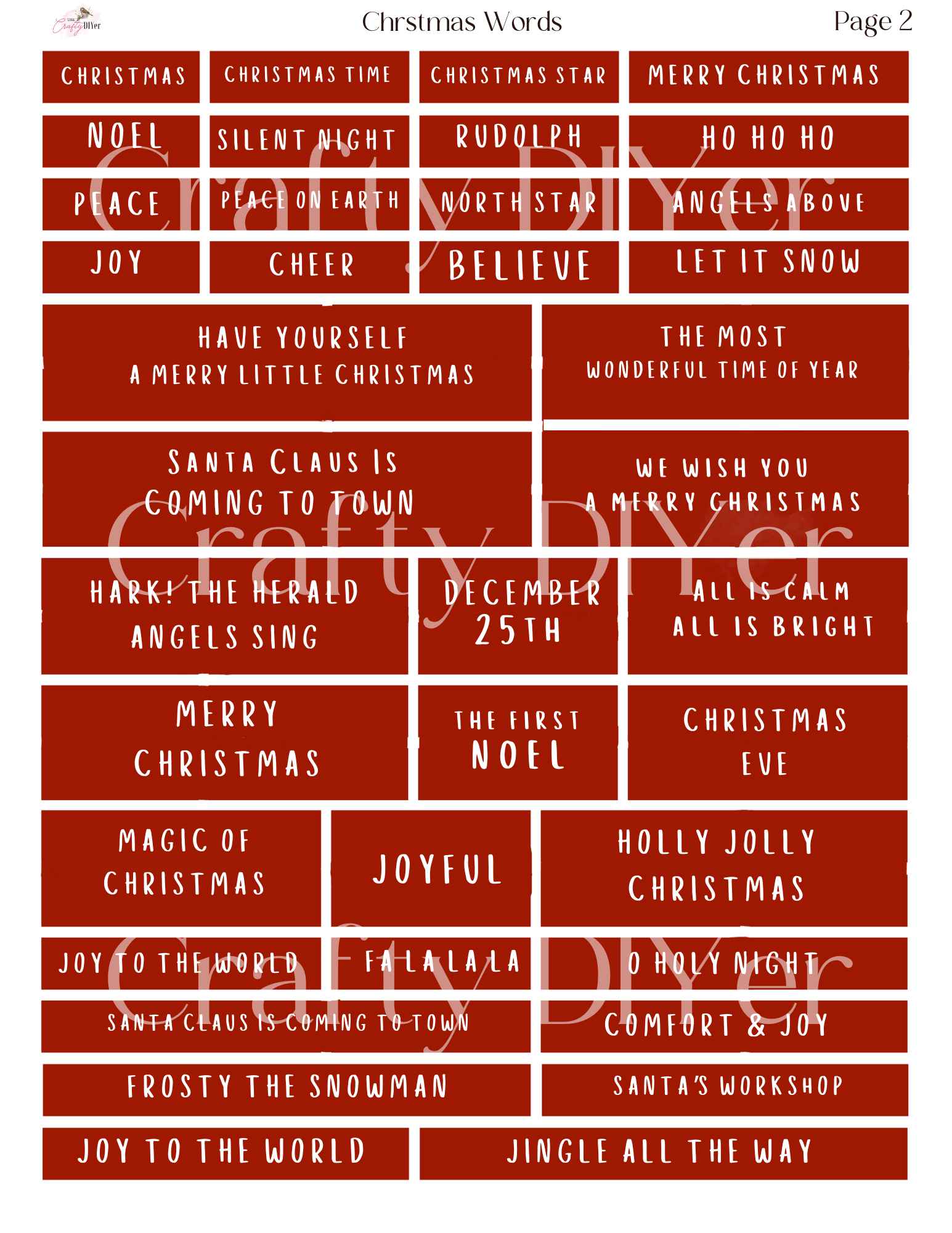 Christmas Words Digital Printables - The Crafty DIYer