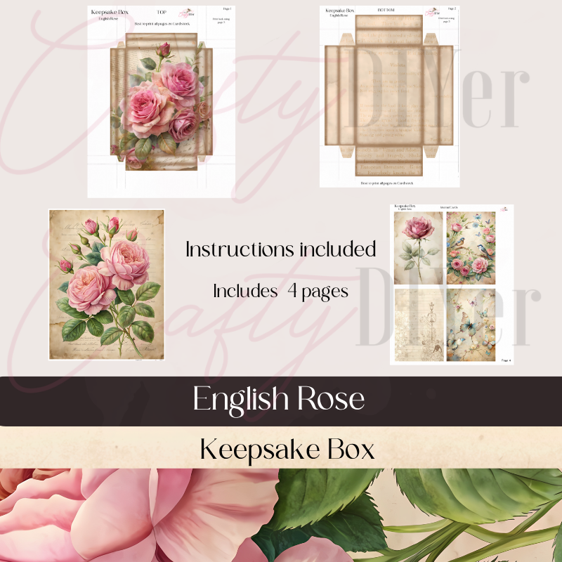 English Rose  Keepsake Box Digital Printable