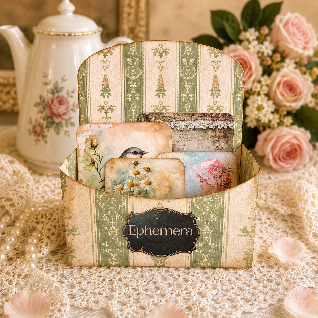 Ephemera Box-Vintage Wallpaper Digital Printable - The Crafty DIYer